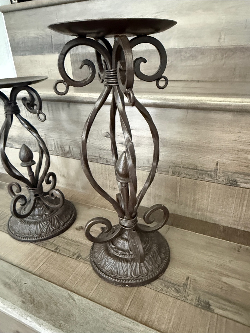 Decorative Iron Candle Holders - Brown Scroll Pedestal (Set of 2) - Picture 2 of 3